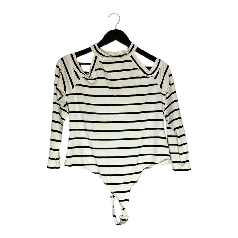 NWT ASOS Black & White Striped Cutout Cold Shoulder Bodysuit - Size 12